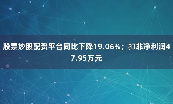 股票炒股配资平台同比下降19.06%；扣非净利润47.95万元